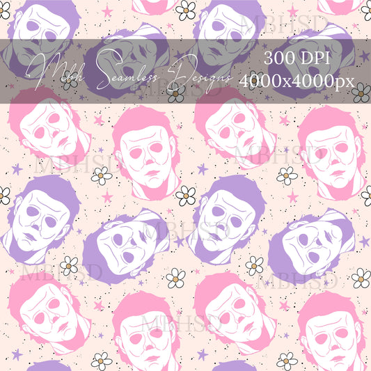 Michael Lavender Pink Faces & Striped Coord Seamless Pattern