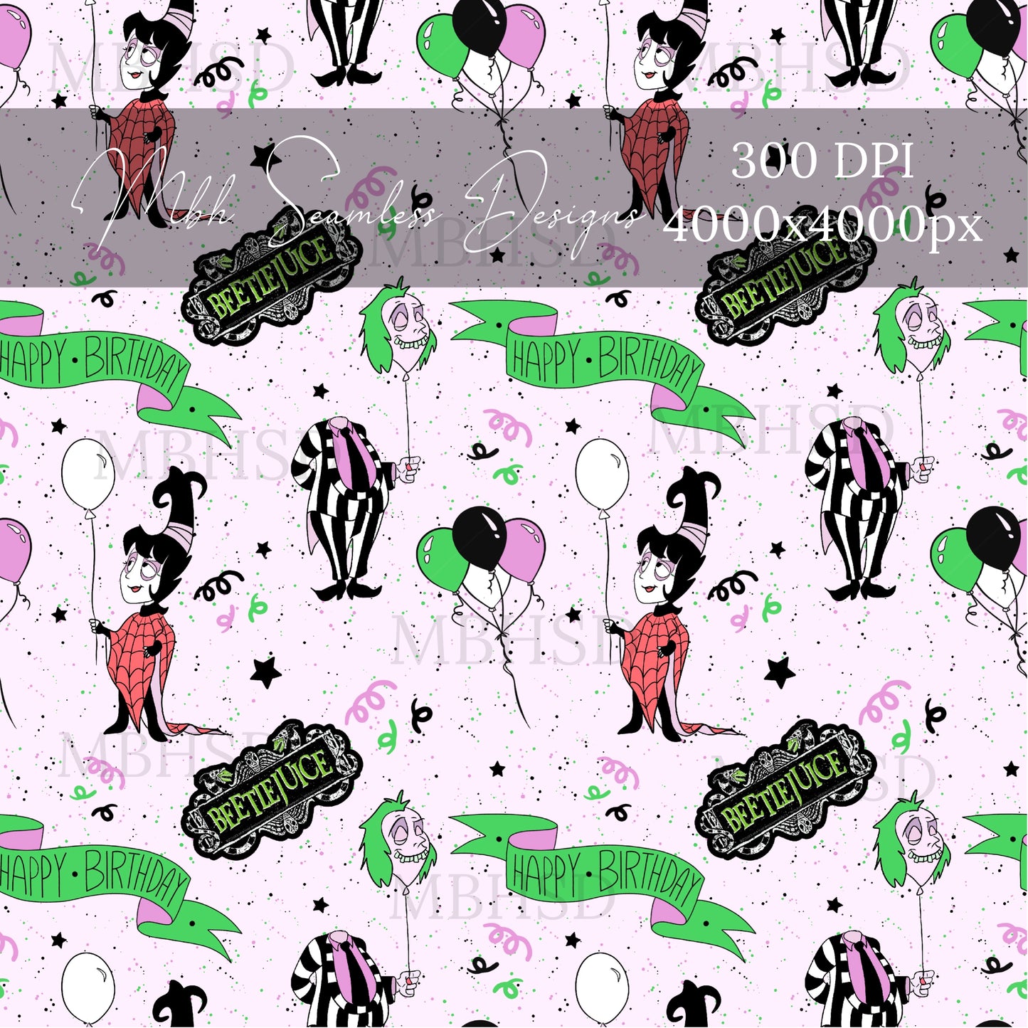 Beetlejuice Birthday Seamless Pattern