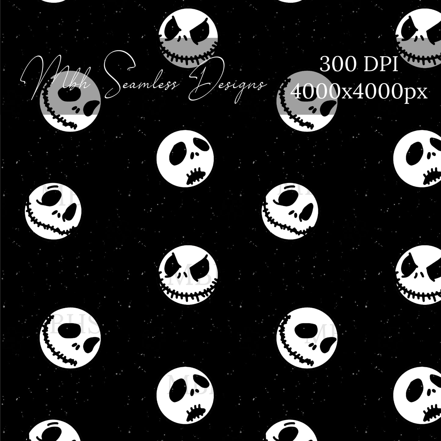 Midnight Speckled Skeleton Faces Seamless Pattern