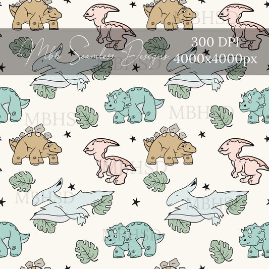 Boho Dinosaurs Seamless Pattern