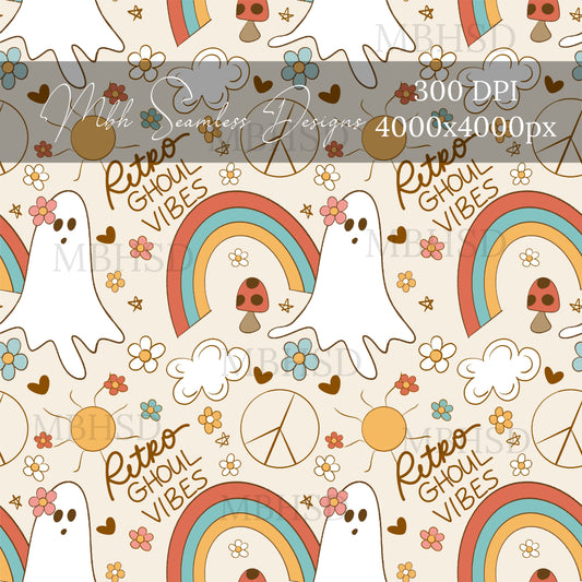 Retro Ghoul Vibes Seamless Pattern