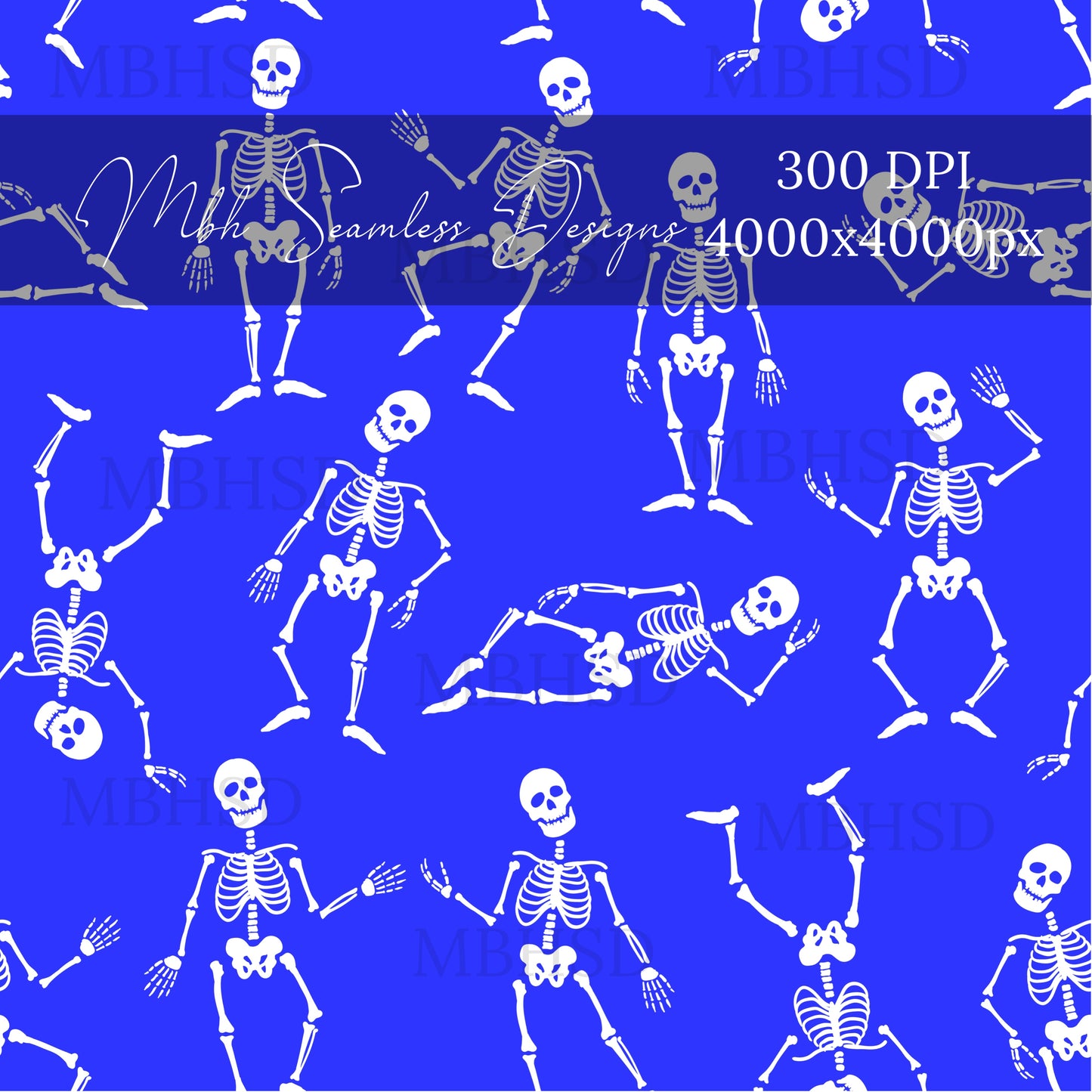 Blue Dancing Skeletons Seamless Pattern