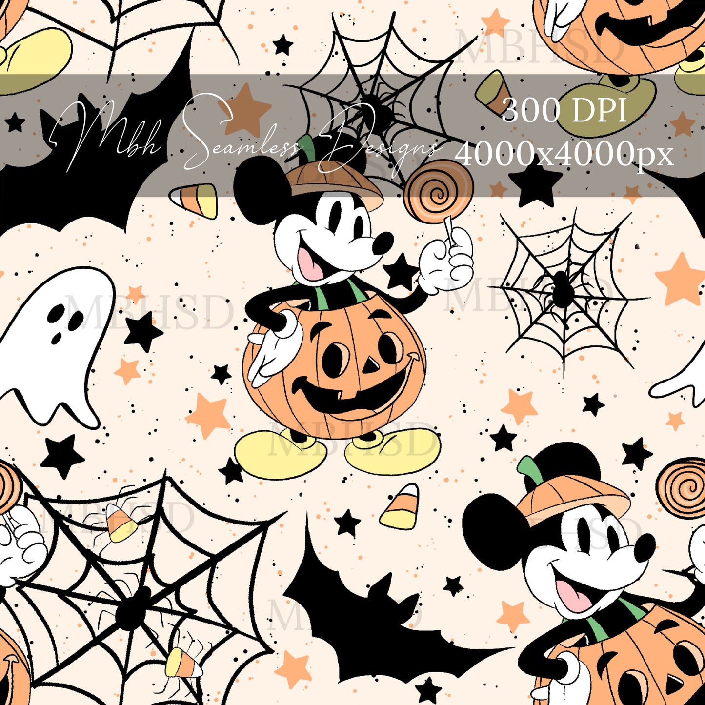 Boho Pumpkin Mickey Seamless Pattern