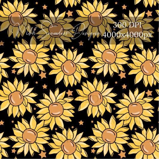 Starry Midnight Sunflowers Seamless Pattern