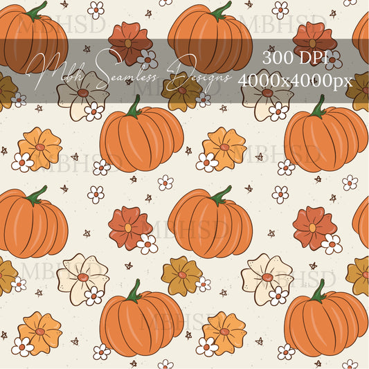 Pumpkin Blooms Seamless Pattern