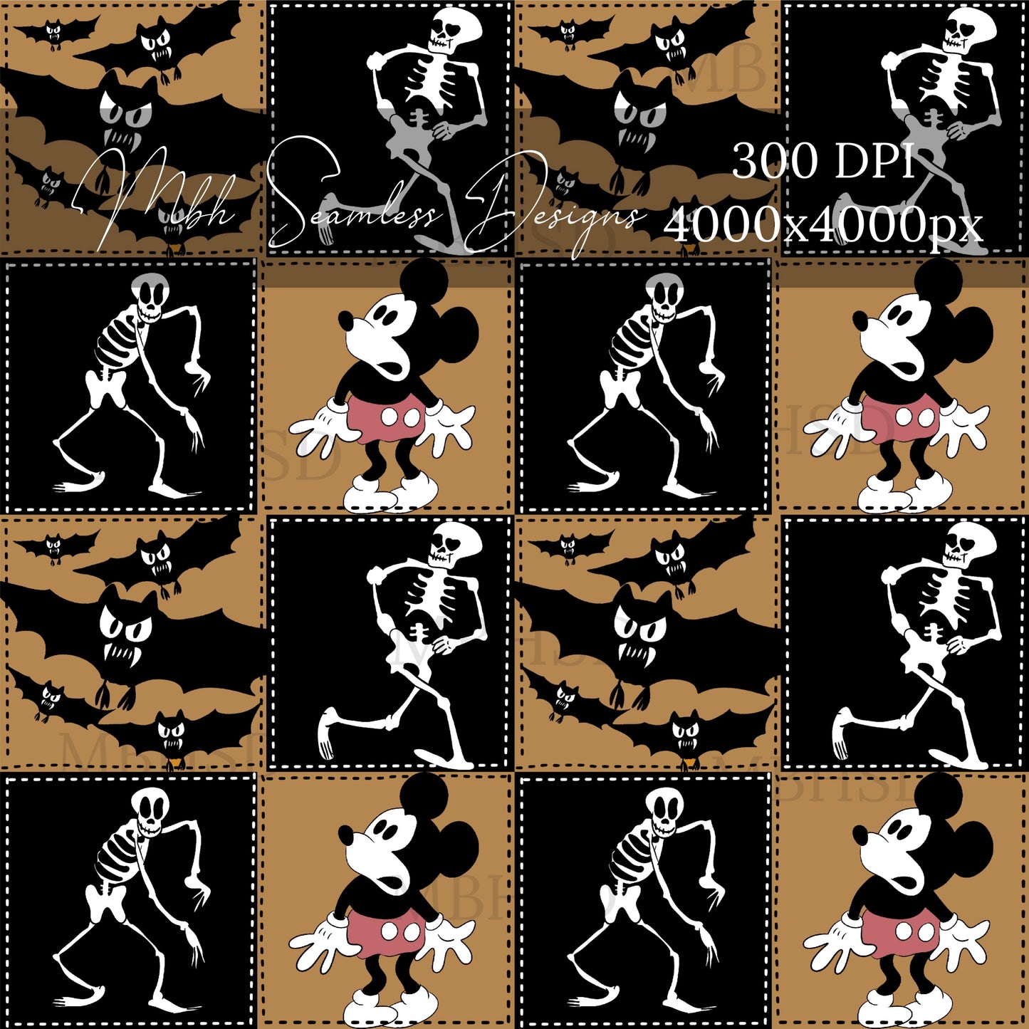 Vintage Mouse Haunted House Quilt Dijon Seamless Pattern