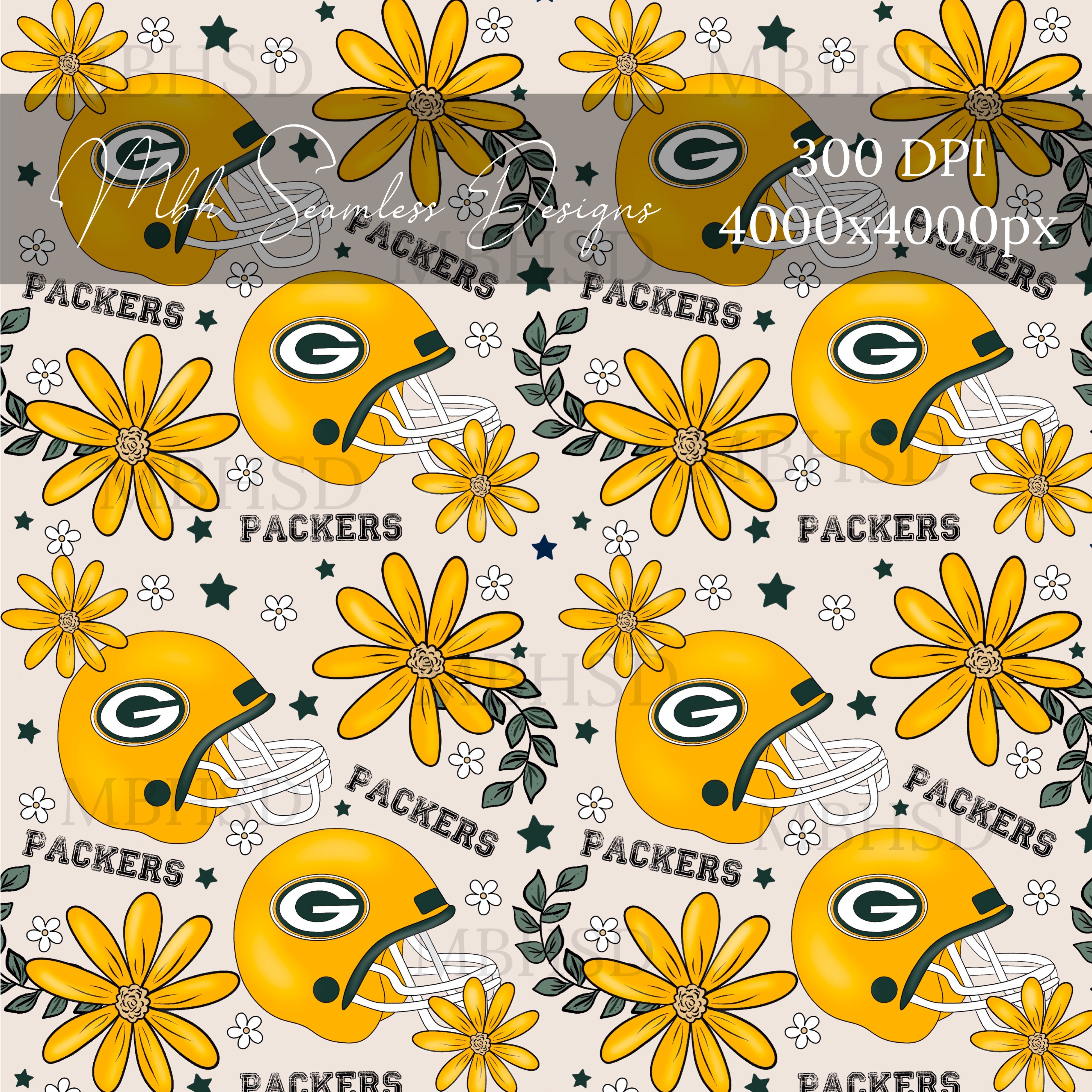 Green Bay Packers Floral Seamless Pattern – MBH Seamless Designs