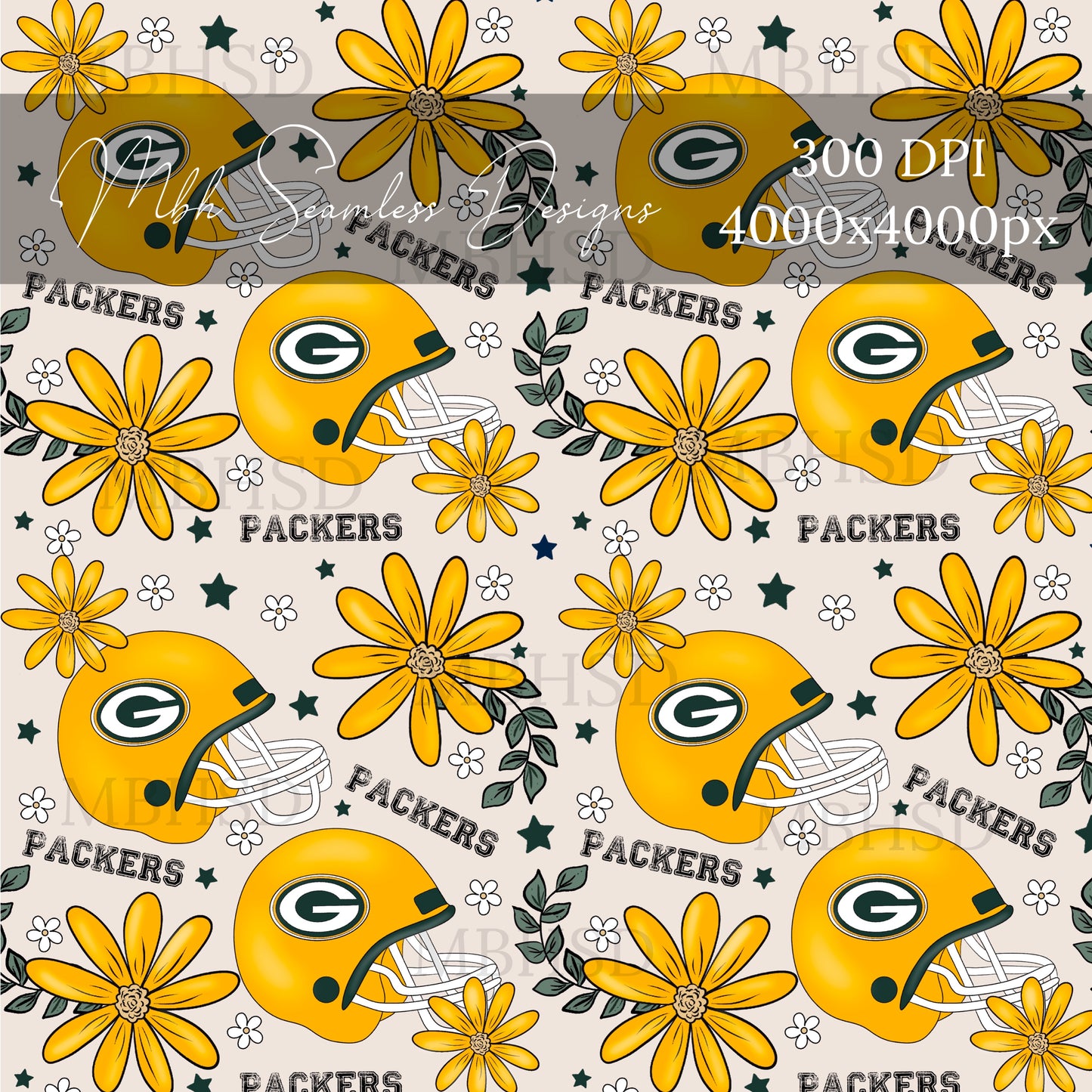 Green Bay Packers Floral Seamless Pattern