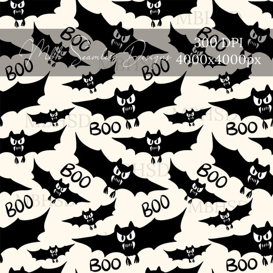 Vintage Mouse Haunted House Bats Seamless Pattern