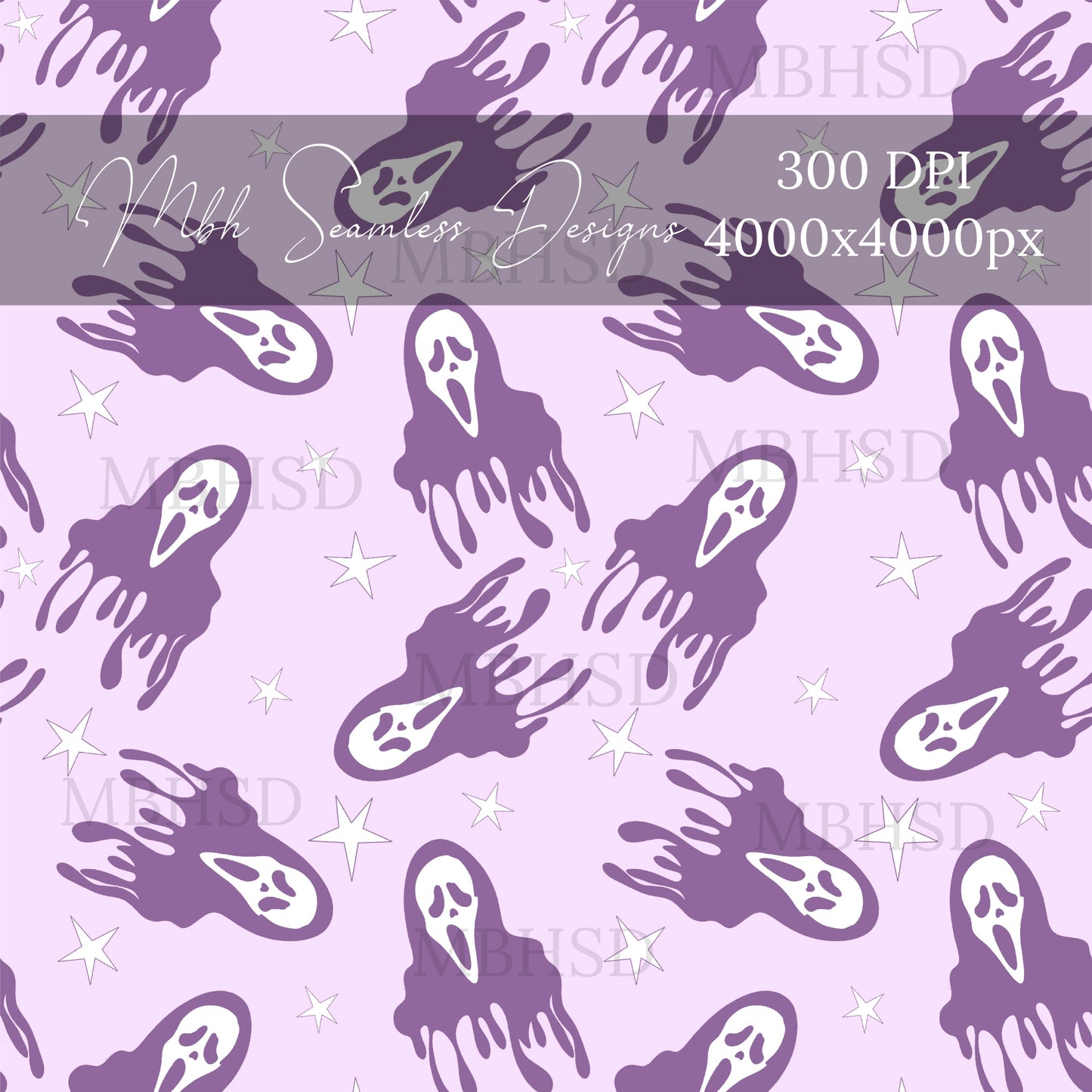 Ghost Face Starry Muted Purple Seamless Pattern