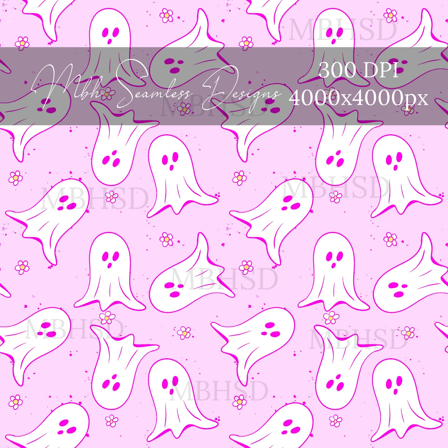 Neon Pink Daisy Ghouls  Seamless Pattern