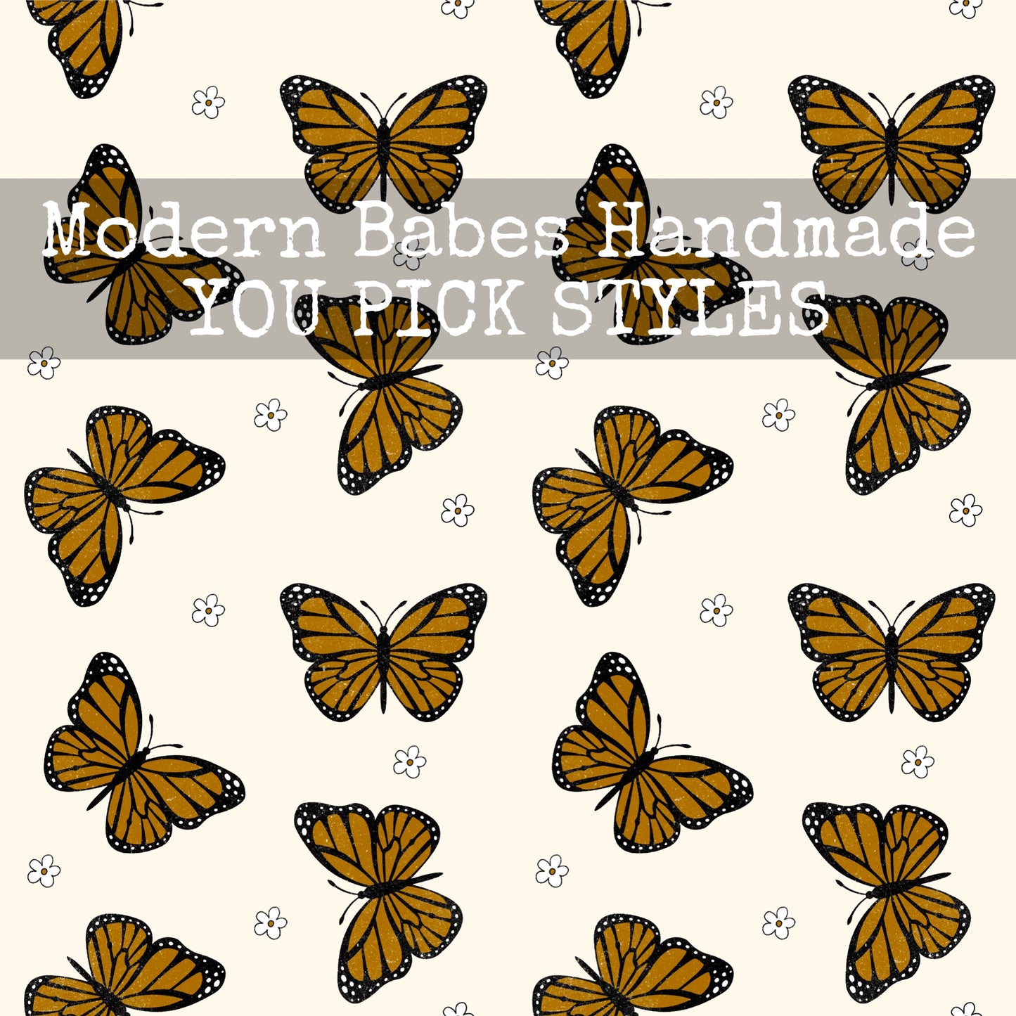 Simple Boho Butterfly Daisies Seamless Pattern