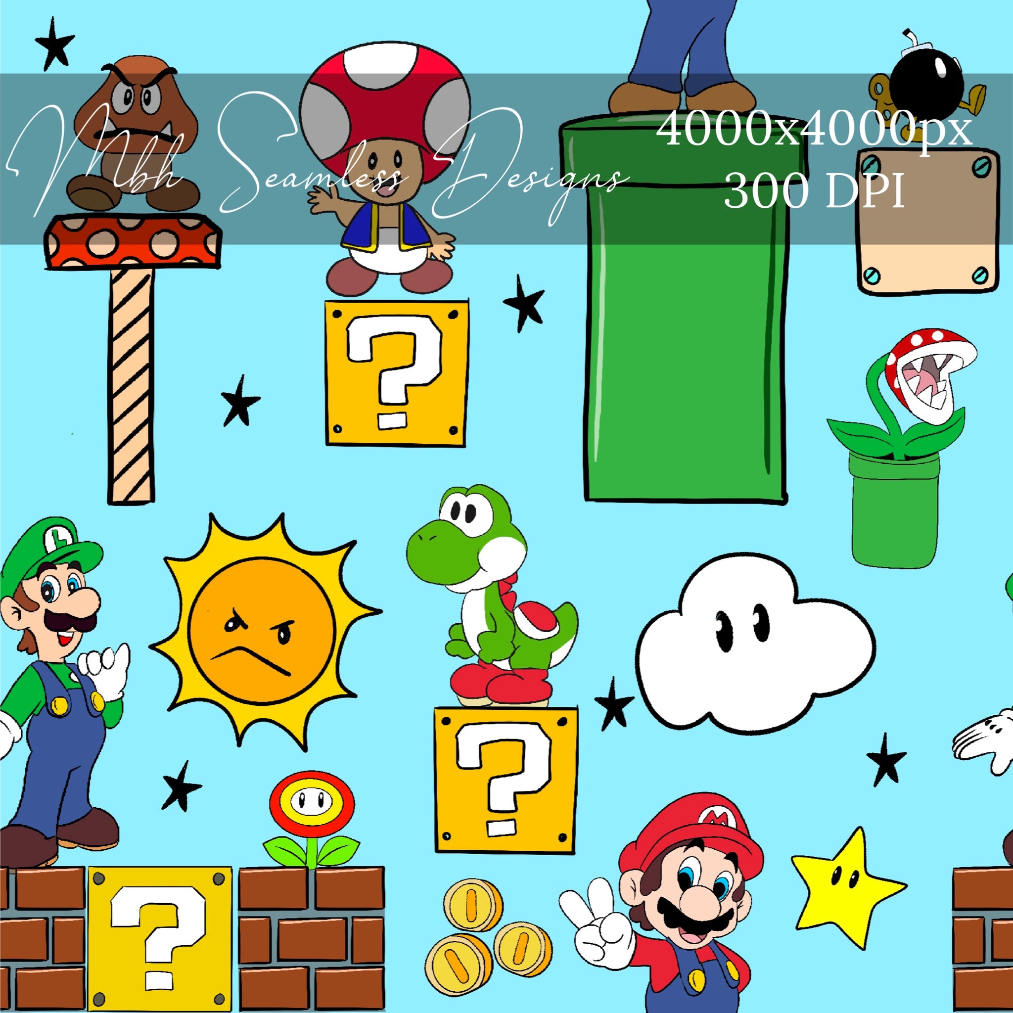 Mario and Friends Seamless Pattern – MBH Seamless Designs