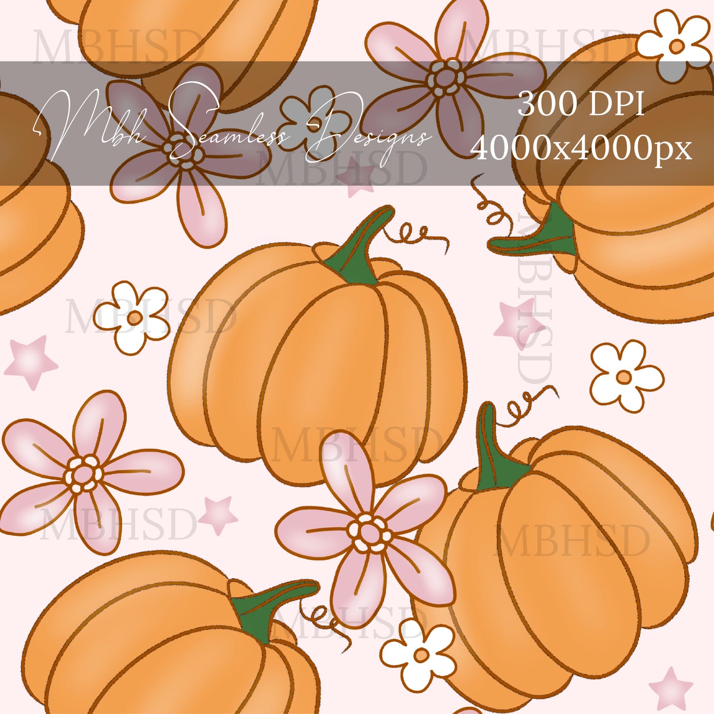 Pink Pumpkin Floral Seamless Pattern