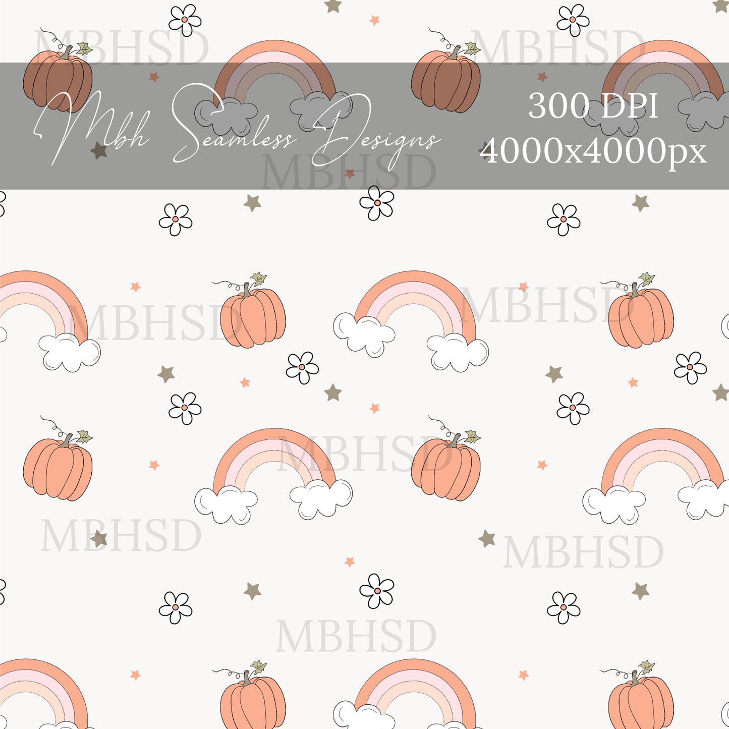 Cute Starry Pumpkin Rainbows  Seamless Pattern