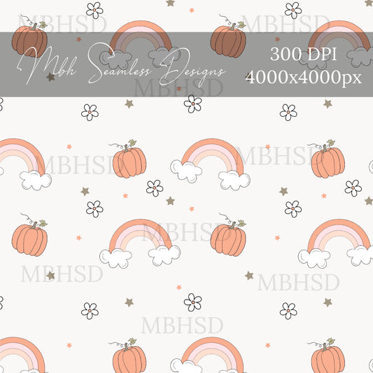 Cute Starry Pumpkin Rainbows  Seamless Pattern