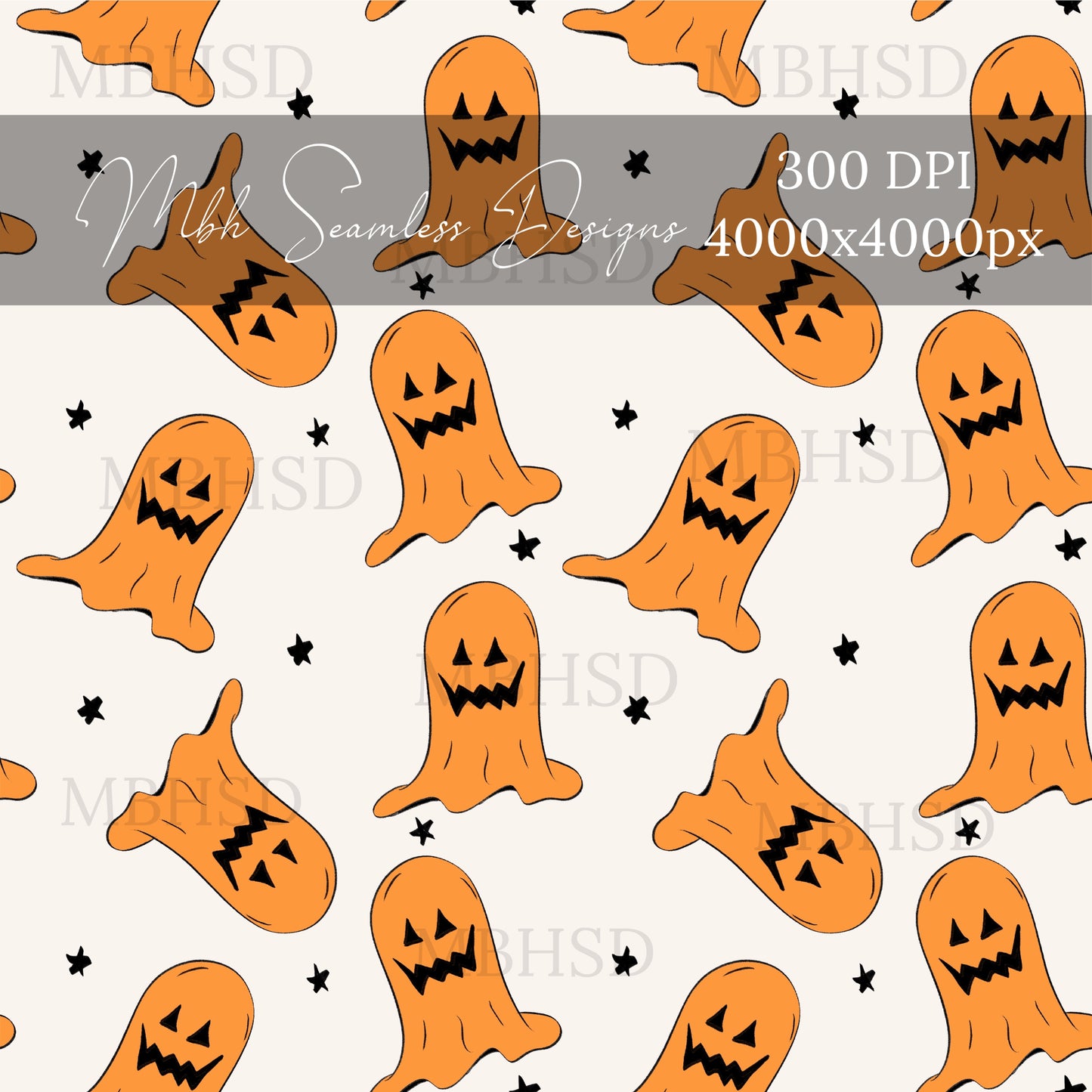 Starry Pumpkin Ghosts  Seamless Pattern