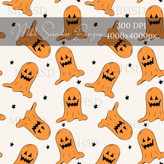 Starry Pumpkin Ghosts  Seamless Pattern