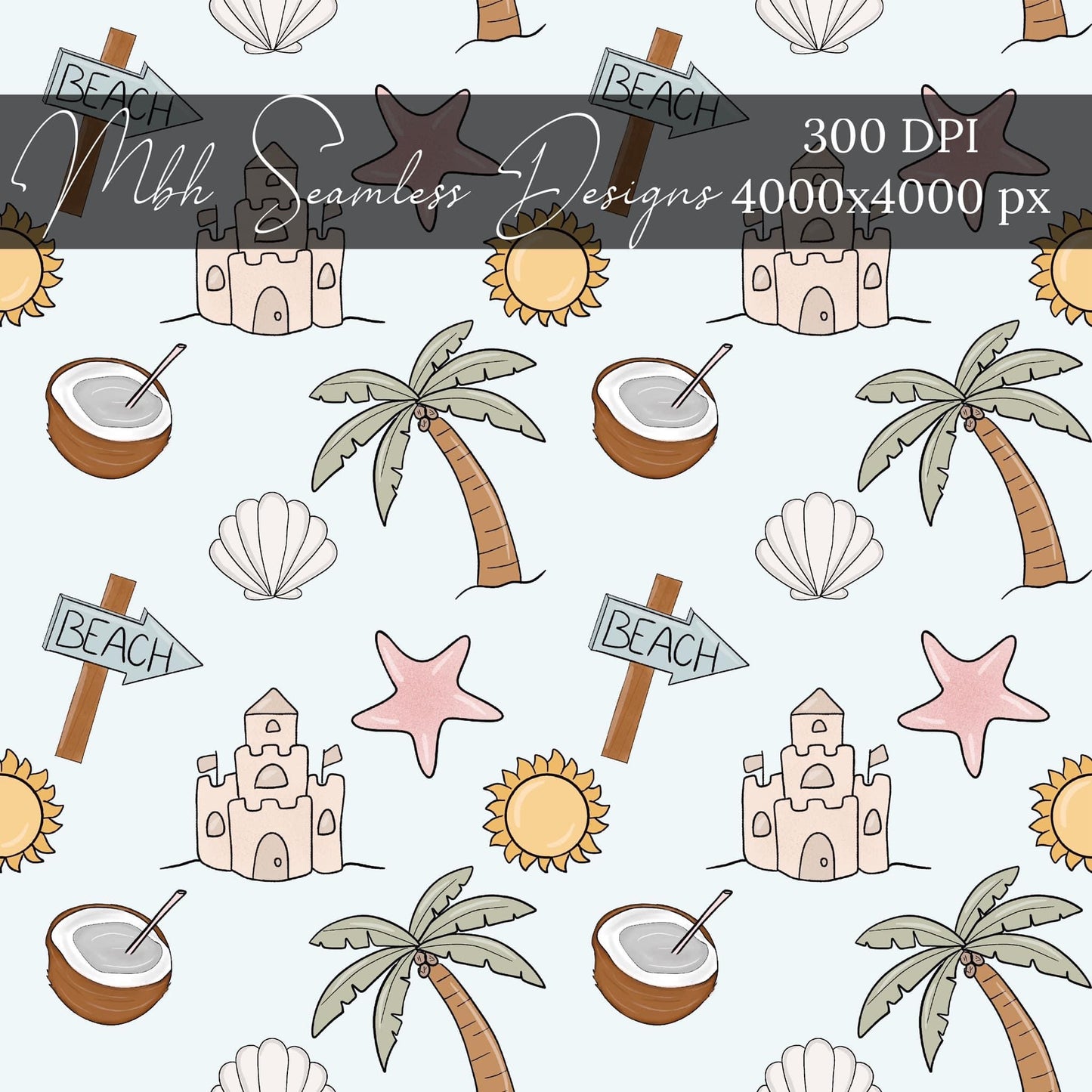 Boho Beach Blue Seamless Pattern