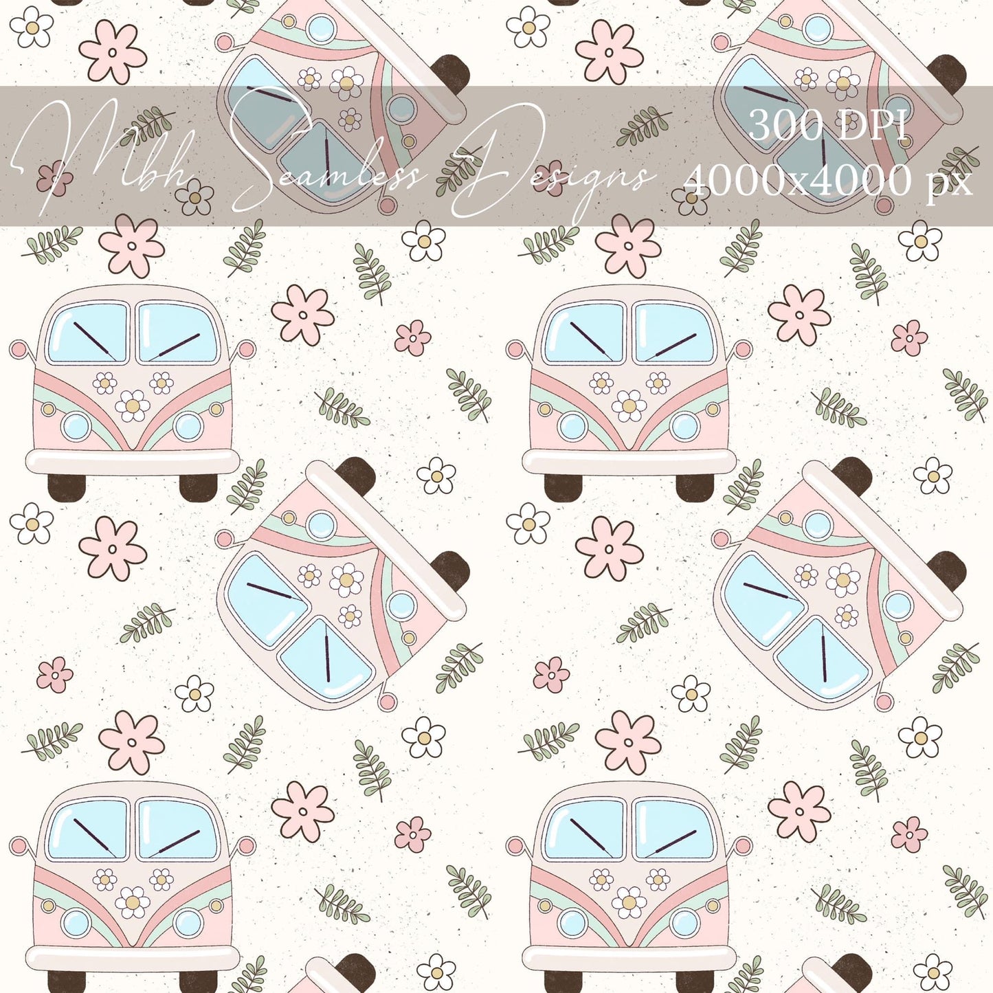 Boho Hippie Bus Seamless Pattern