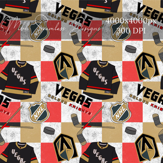 Vegas Knights Checkered Hockey Seamless Pattern