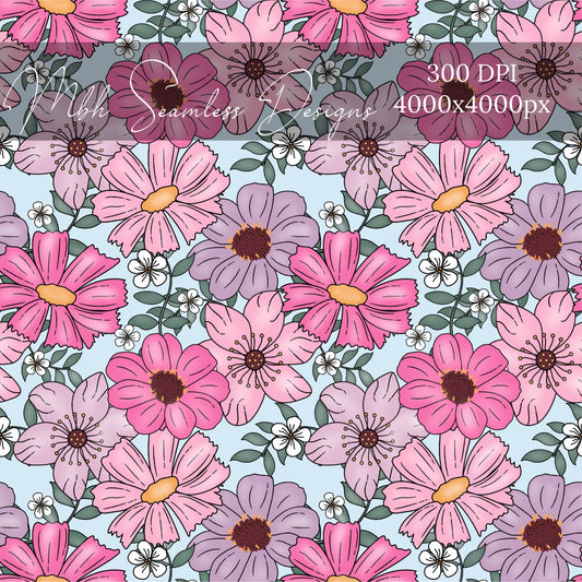 Summer Blue Floral Fields & COORDS Seamless Pattern