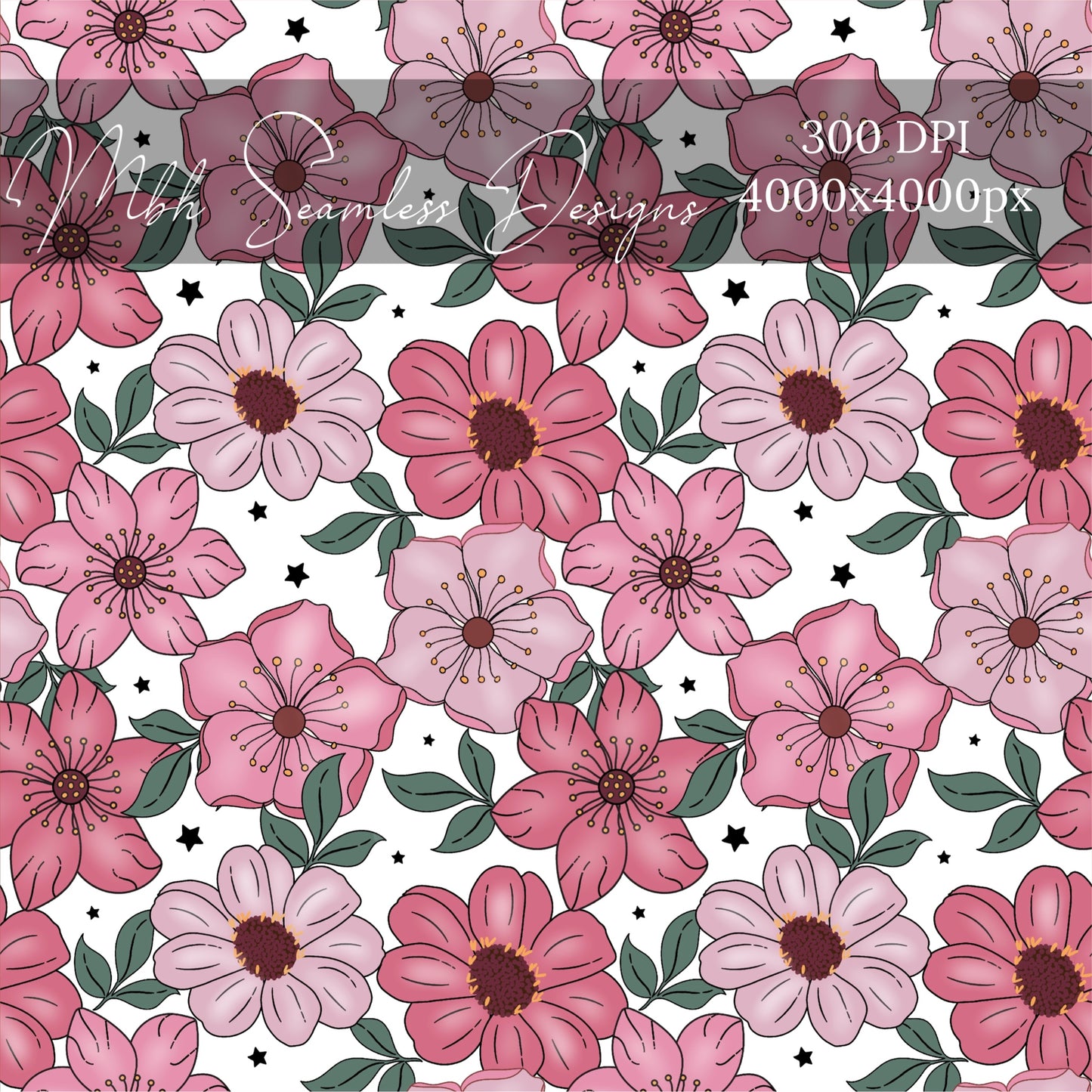 Mauve Starry Floral Seamless Pattern