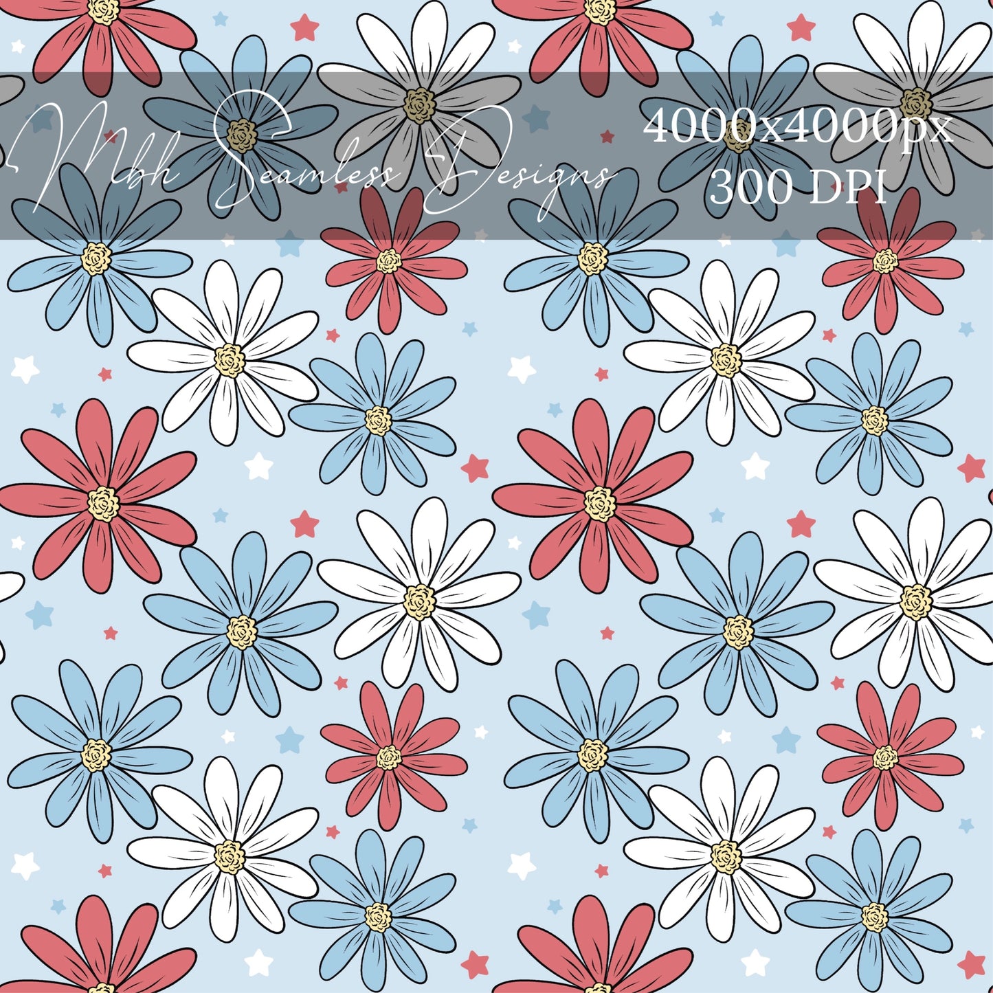 Patriotic Daisies Seamless Pattern