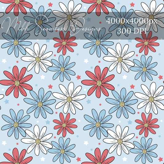 Patriotic Daisies Seamless Pattern