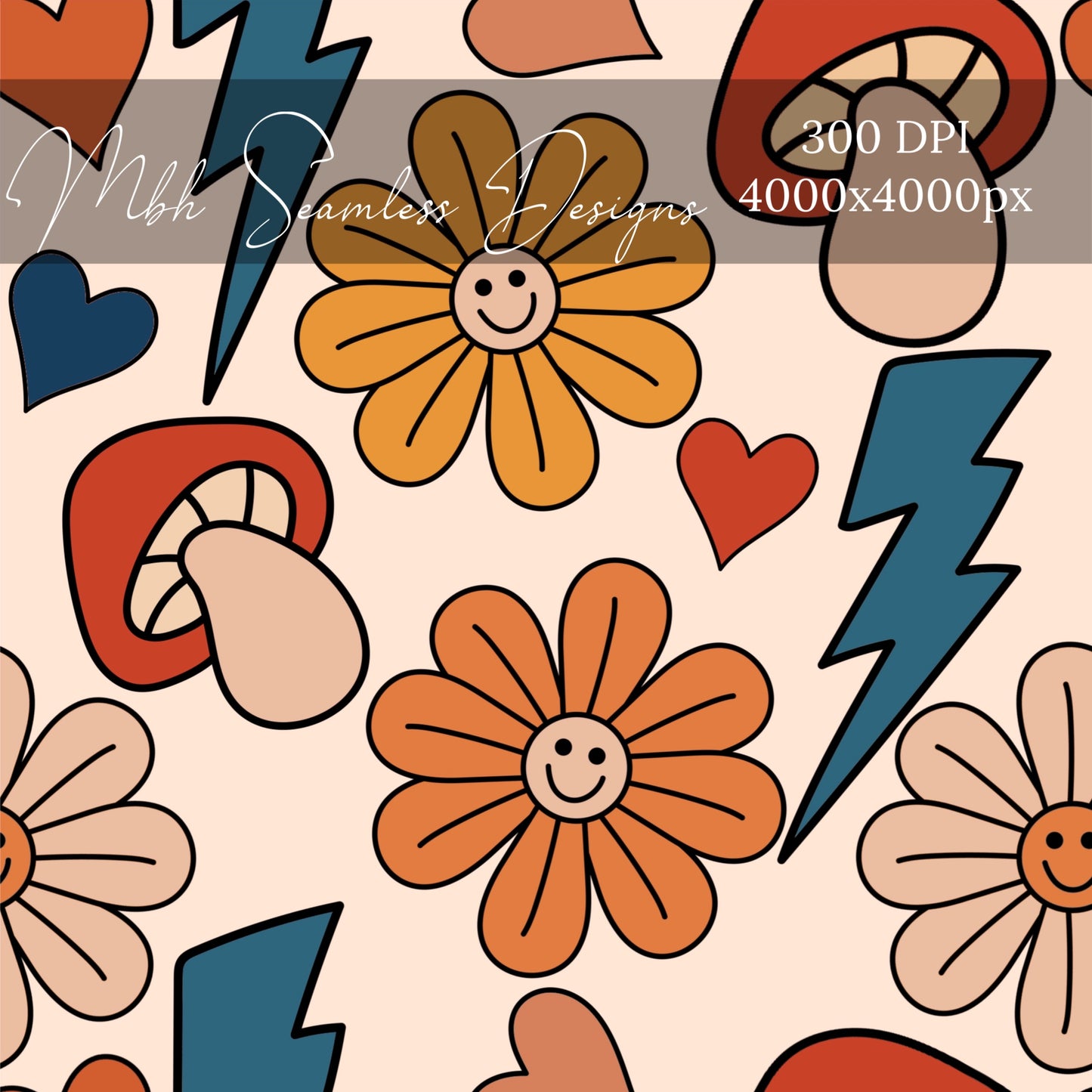 Groovy Shroom Floral Seamless Pattern