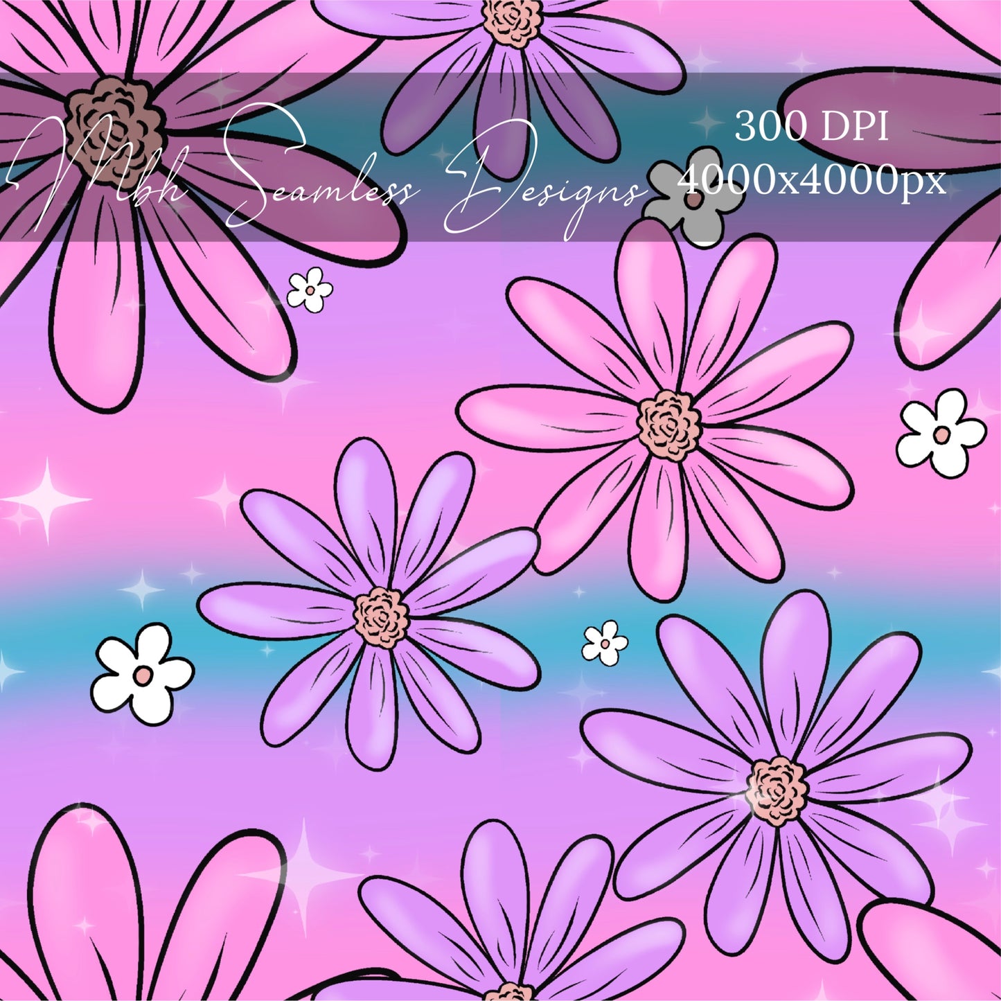 Gradient Pink Purple  Floral Seamless Pattern