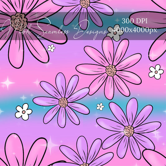 Gradient Pink Purple  Floral Seamless Pattern