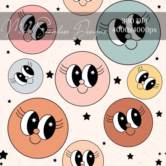 Retro Girly Smiley Faces Seamless Pattern