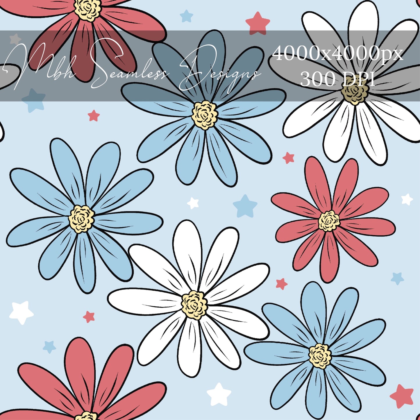 Patriotic Daisies Seamless Pattern