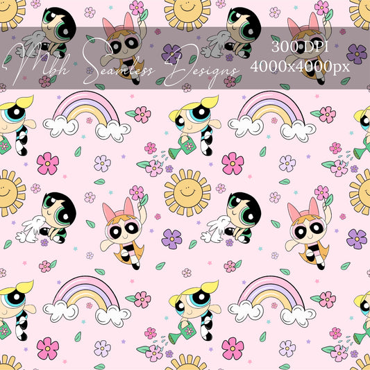 PPG Sunny Rainbow Floral PINK Seamless Pattern