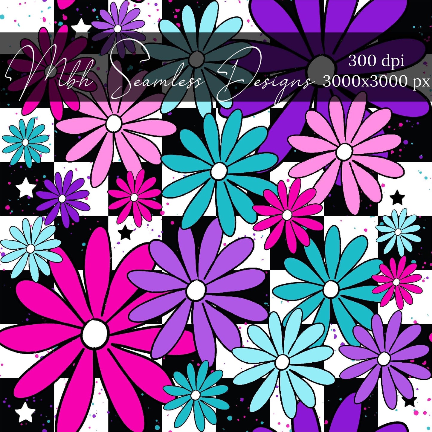 Checkered Bright Floral Seamless Pattern