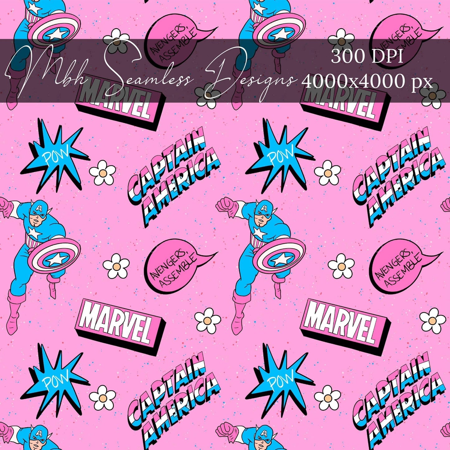 Pink Captain America Superhero Seamless Pattern