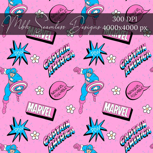 Pink Captain America Superhero Seamless Pattern