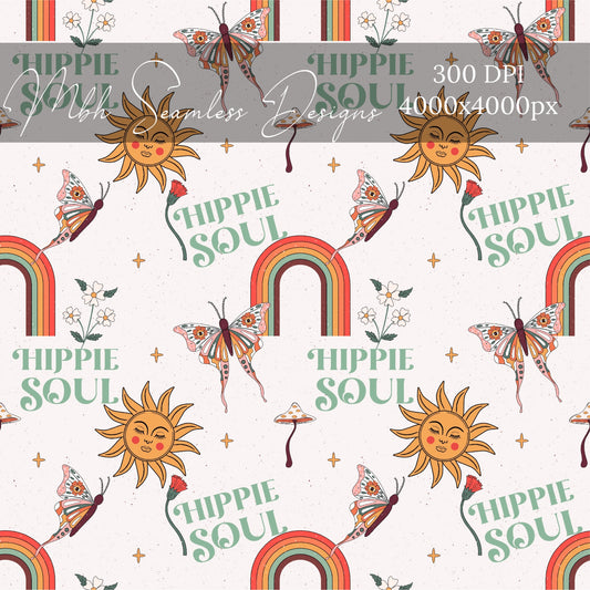 Hippie Soul Rainbow Butterflies Seamless Pattern