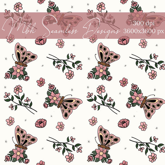 Floral Social Butterflies Seamless Pattern