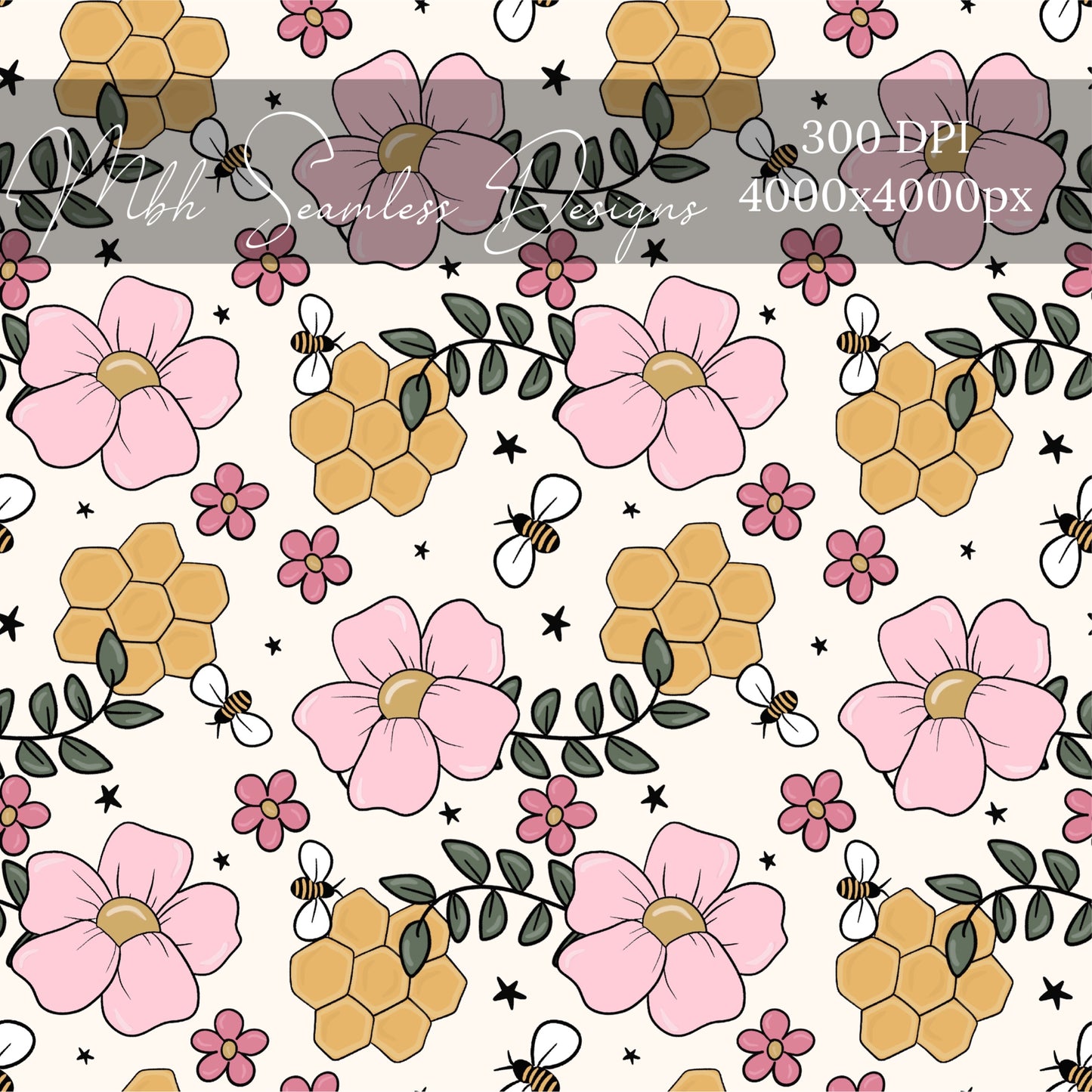 Pink Mauve Honeycomb Floral Seamless Pattern