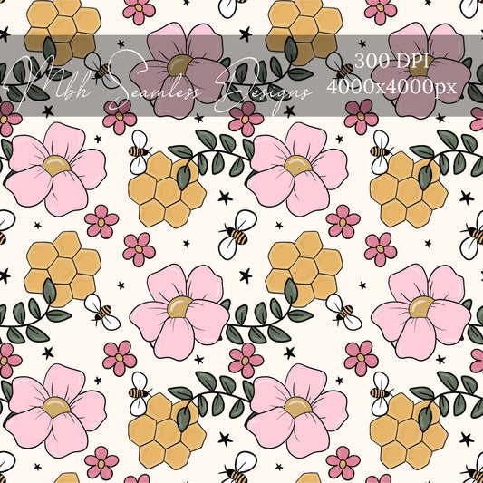 Pink Mauve Honeycomb Floral Seamless Pattern