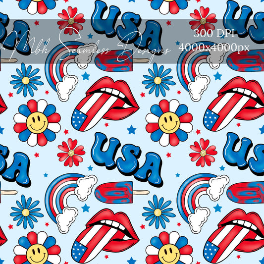Groovy Fourth of July Seamless Pattern