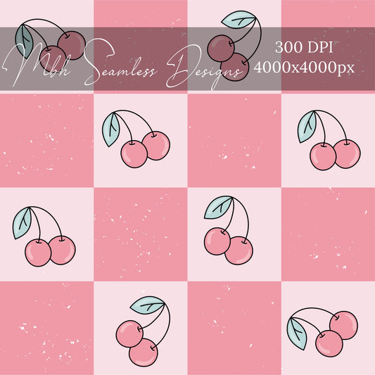 Checkered  Cherries Seamless Pattern