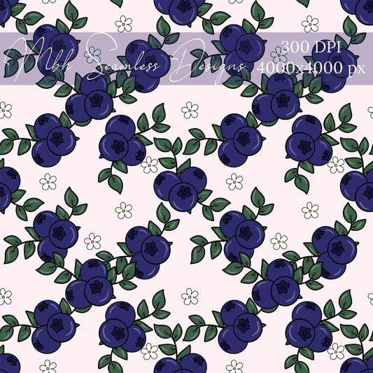 Summer Blueberries Seamless Pattern