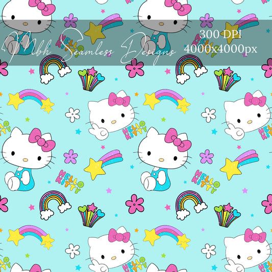 Blue Kitty Seamless Pattern