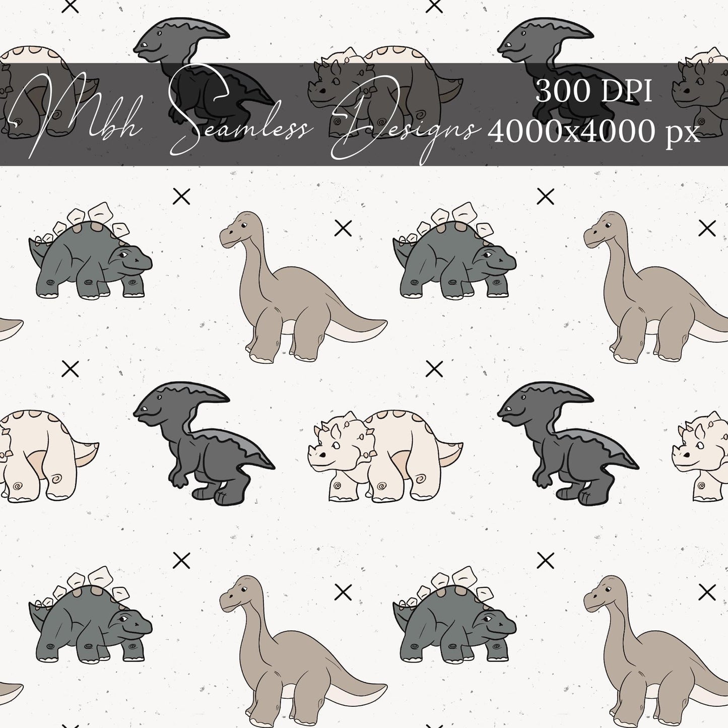 Neutral Dinosaurs Seamless Pattern