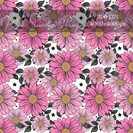 Pink Daisies Floral Seamless Pattern