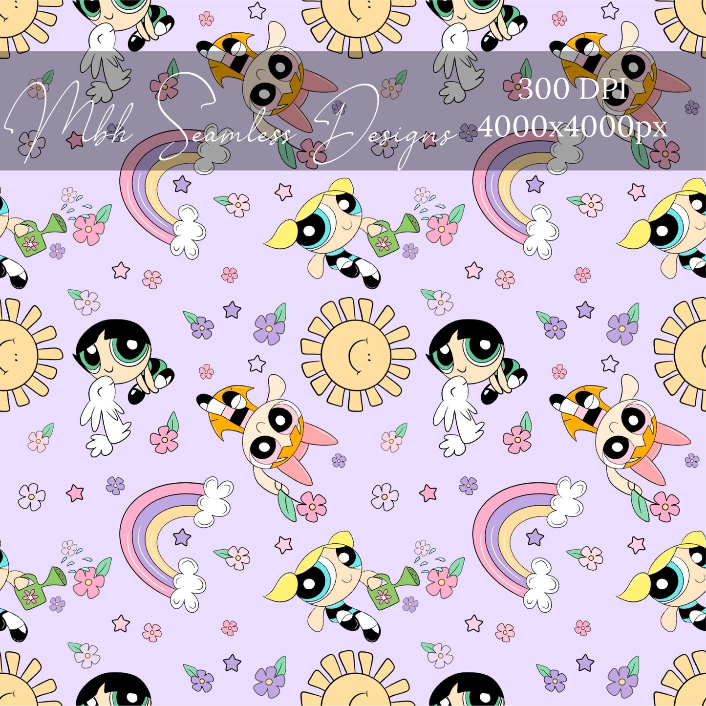 PPG LILAC Multidirectional Sunny Rainbow Floral Seamless Pattern