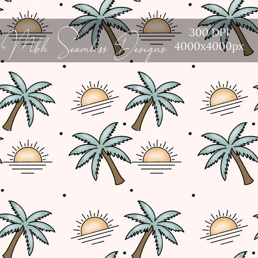 Beach Bum Sunny Palm Trees Dots Seamless Pattern